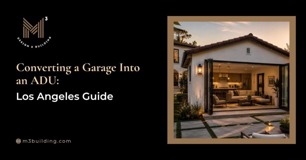 Converted garage transformed into a modern ADU with an open-concept living area, illustrating a completed garage conversion project for a Los Angeles home.