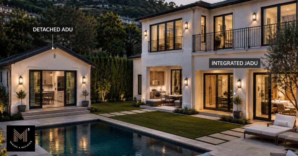 Luxury Los Angeles property featuring a primary residence and a detached backyard accessory dwelling, illustrating how ADUs can support different housing goals such as rental use, family living, and long-term property planning.