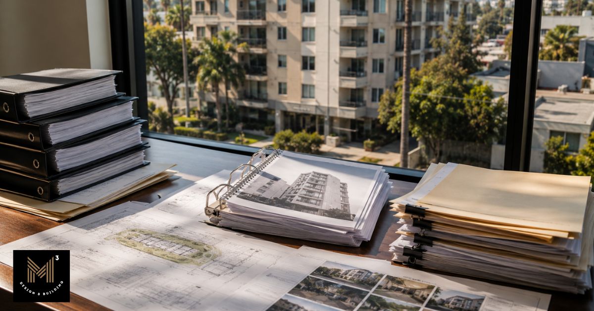Property records, engineering files, and compliance documents prepared for a Los Angeles apartment building subject to a seismic retrofit order.