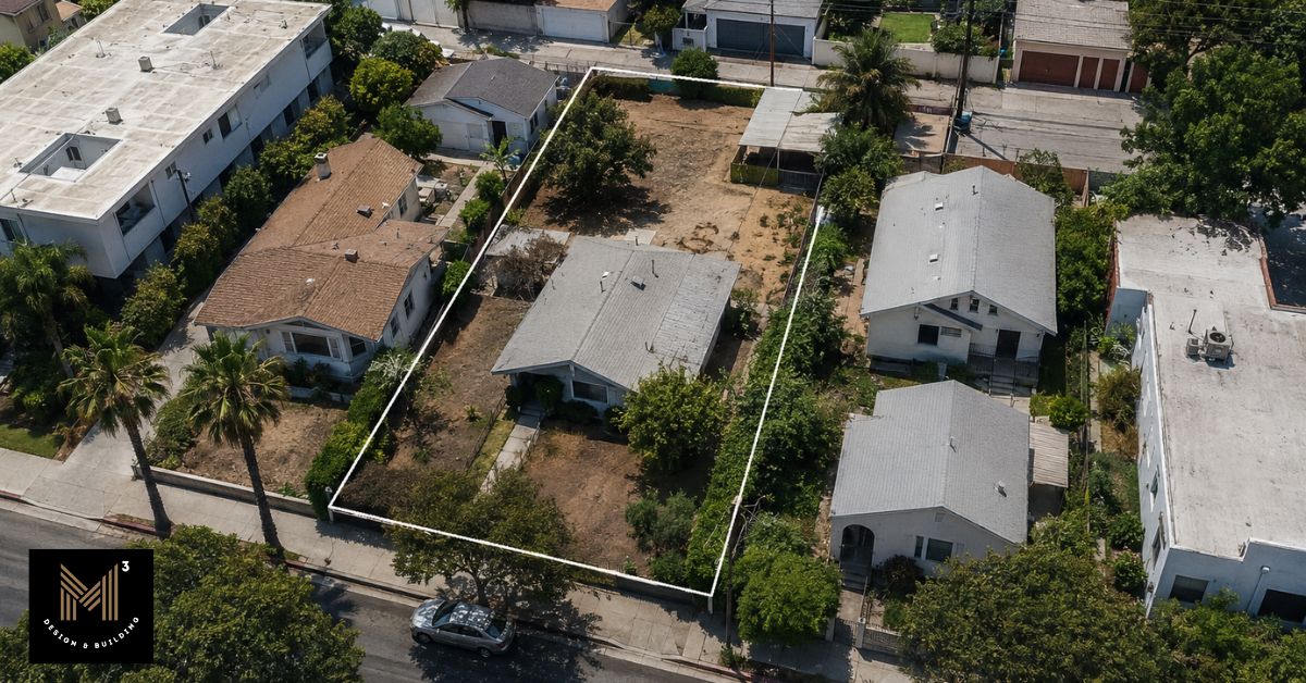 Aerial view of a Los Angeles residential site illustrating how lot configuration, existing improvements, and zoning affect development eligibility.